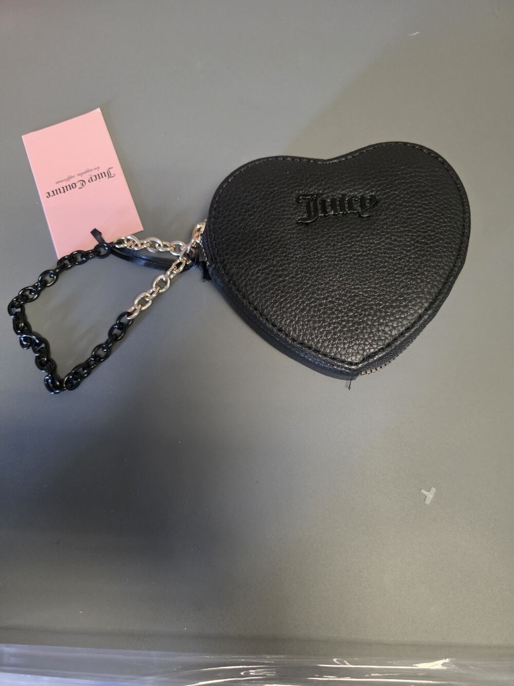 Juicy Couture Black Can't Tame Her Heart Wallet Chain Wristlet NWT